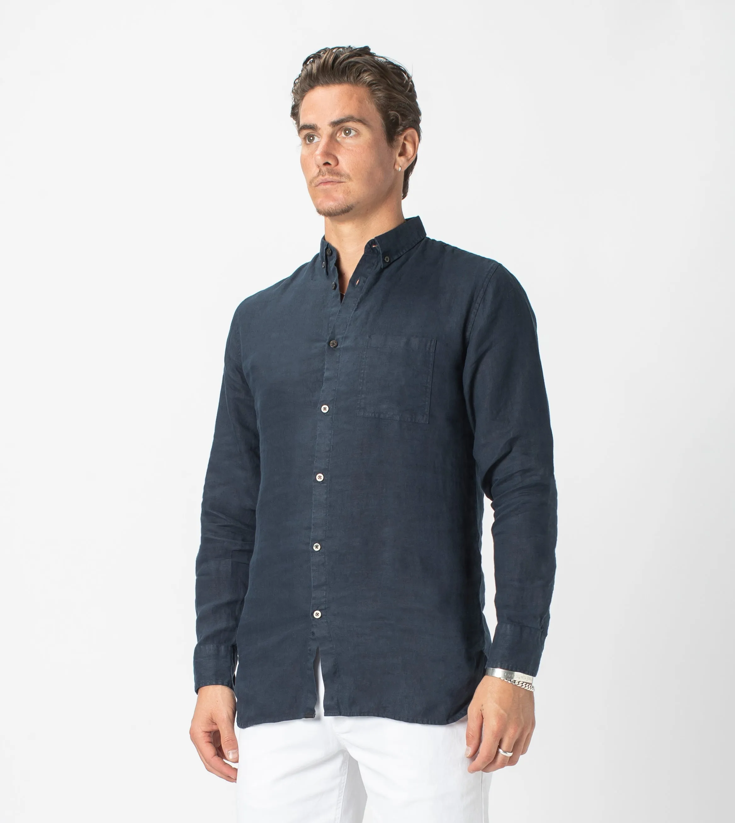 7 Foot LS Linen Shirt Navy