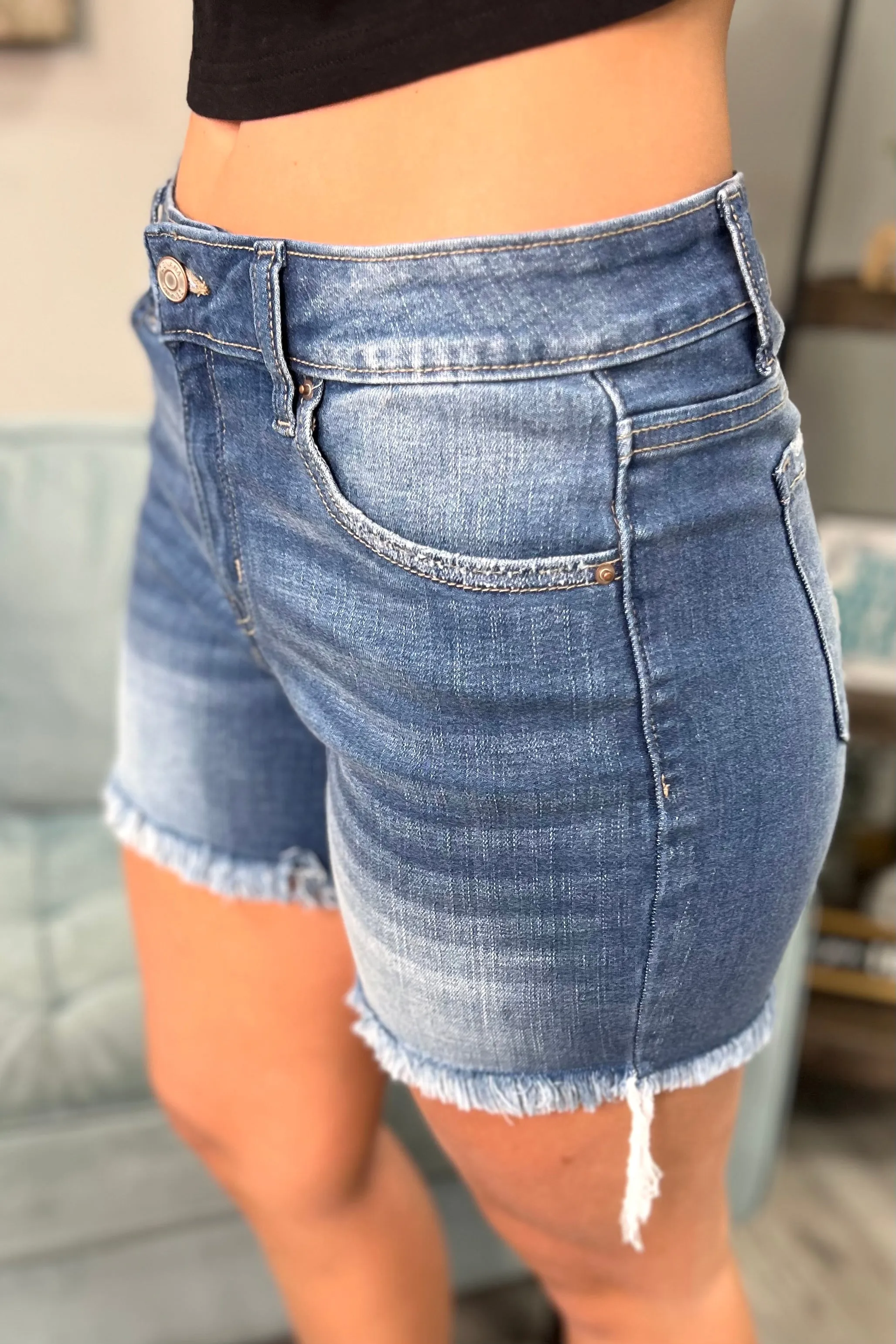 AMY Frayed Denim Jean Shorts