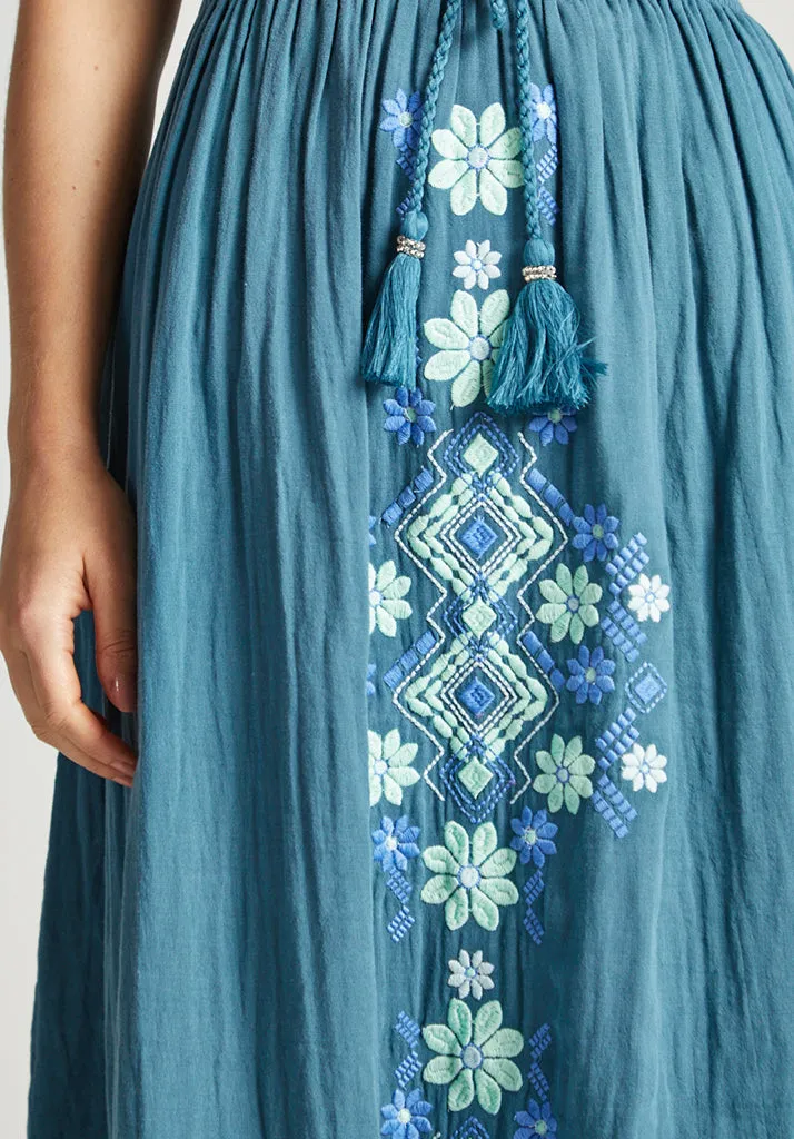 Azalea Paperbag Shirred Waist Maxi Skirt In Blue