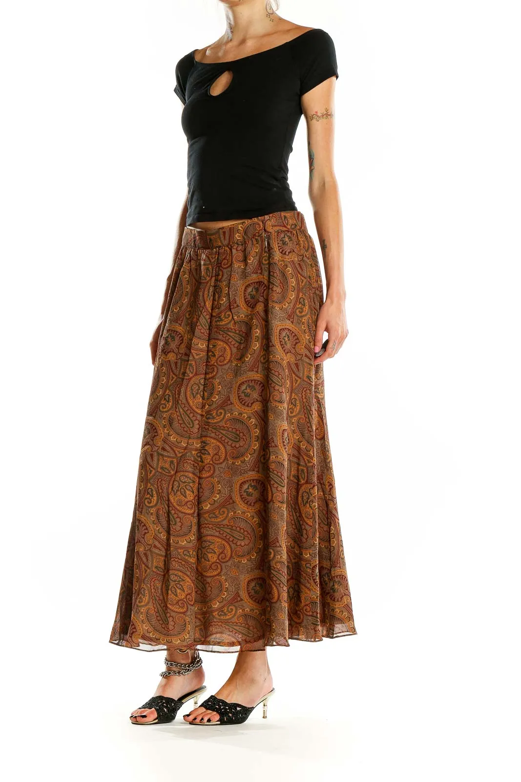 Brown Paisley Maxi Skirt