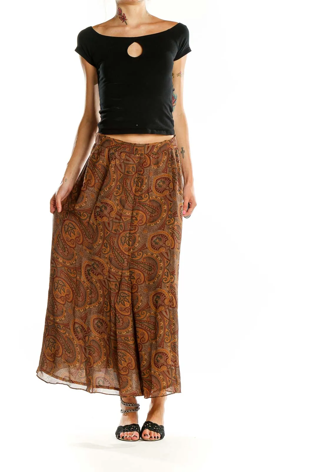 Brown Paisley Maxi Skirt