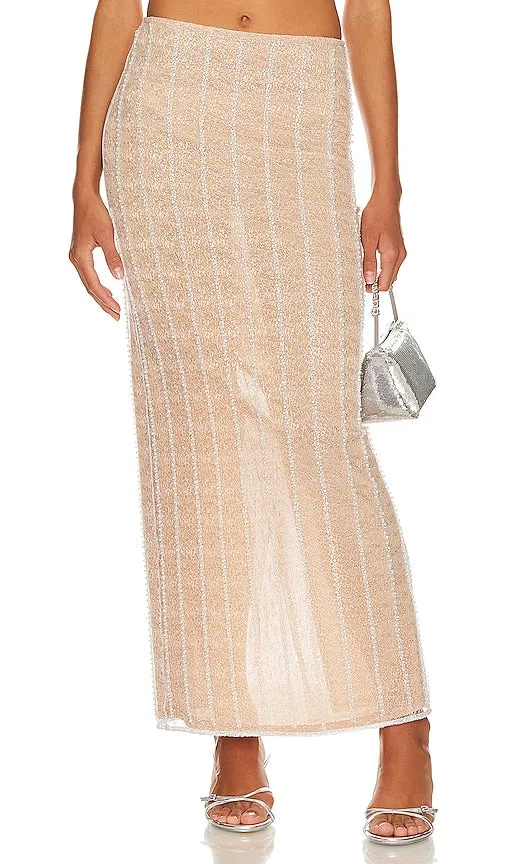 Camila Coelho Carlton Maxi Column Skirt in Nude