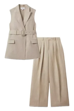 Cassie Belted Waistcoat and Linen Wide Leg Suit Trousers