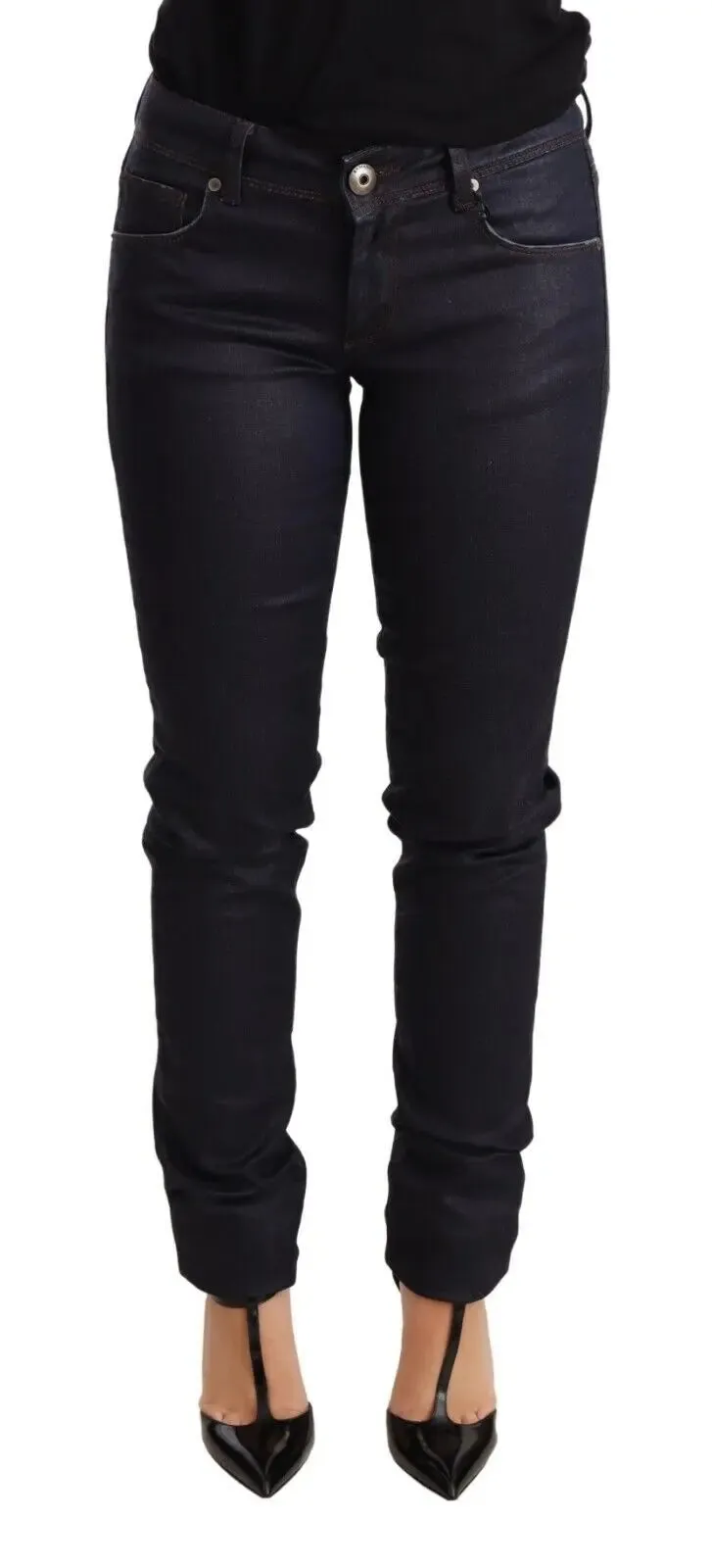 Chic Dark Blue Low Waist Skinny Jeans