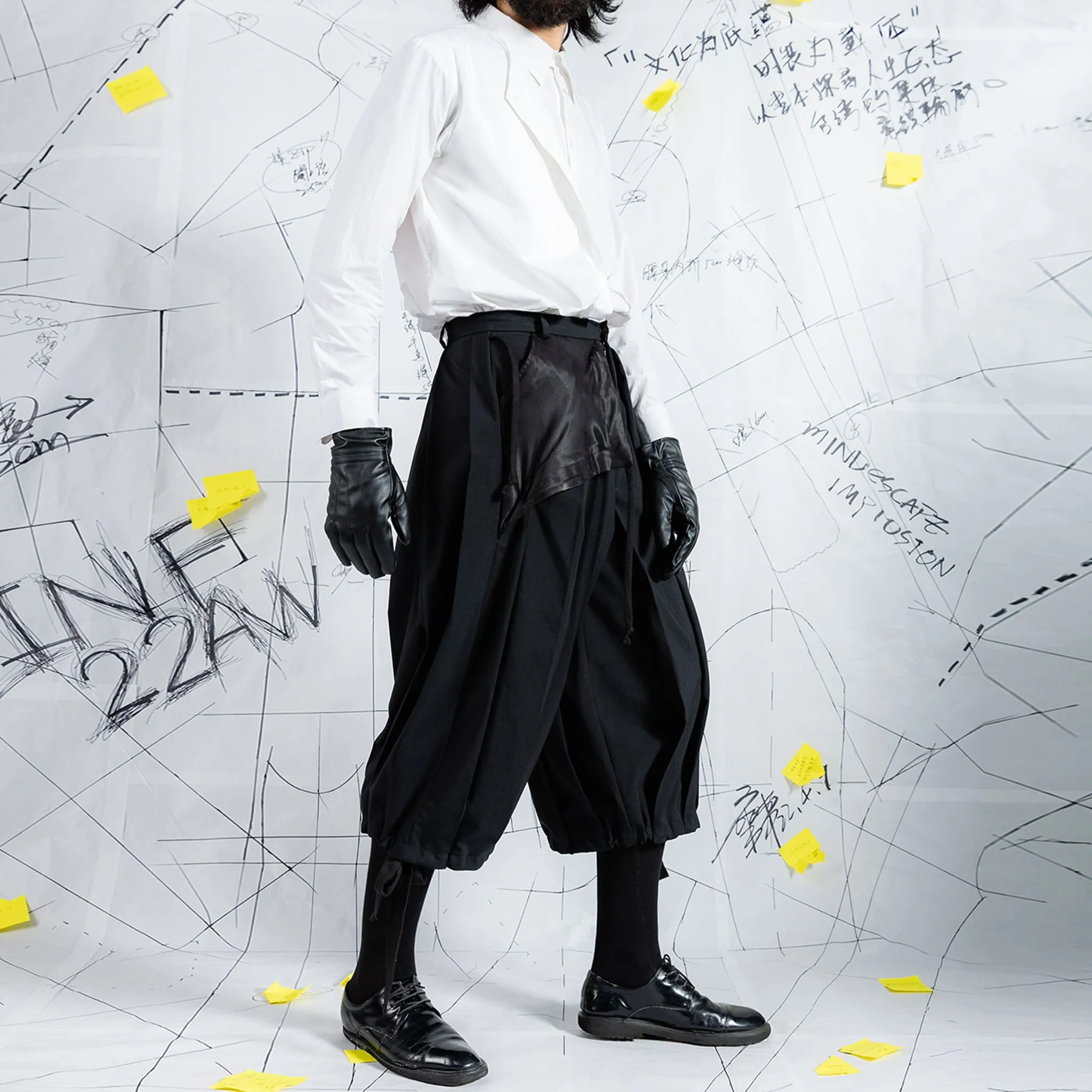 Deconstructed Pleated Wide-Leg Shorts