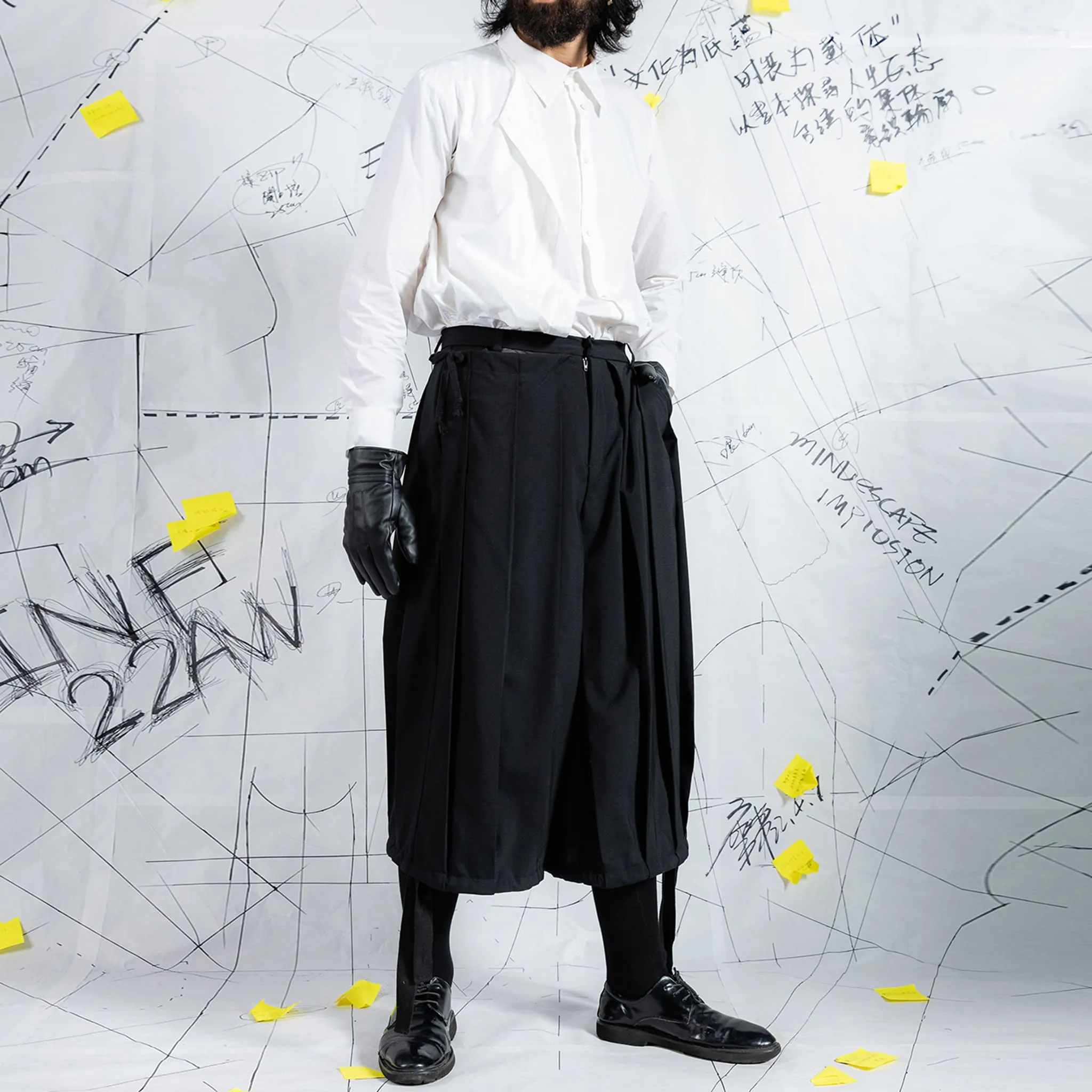 Deconstructed Pleated Wide-Leg Shorts