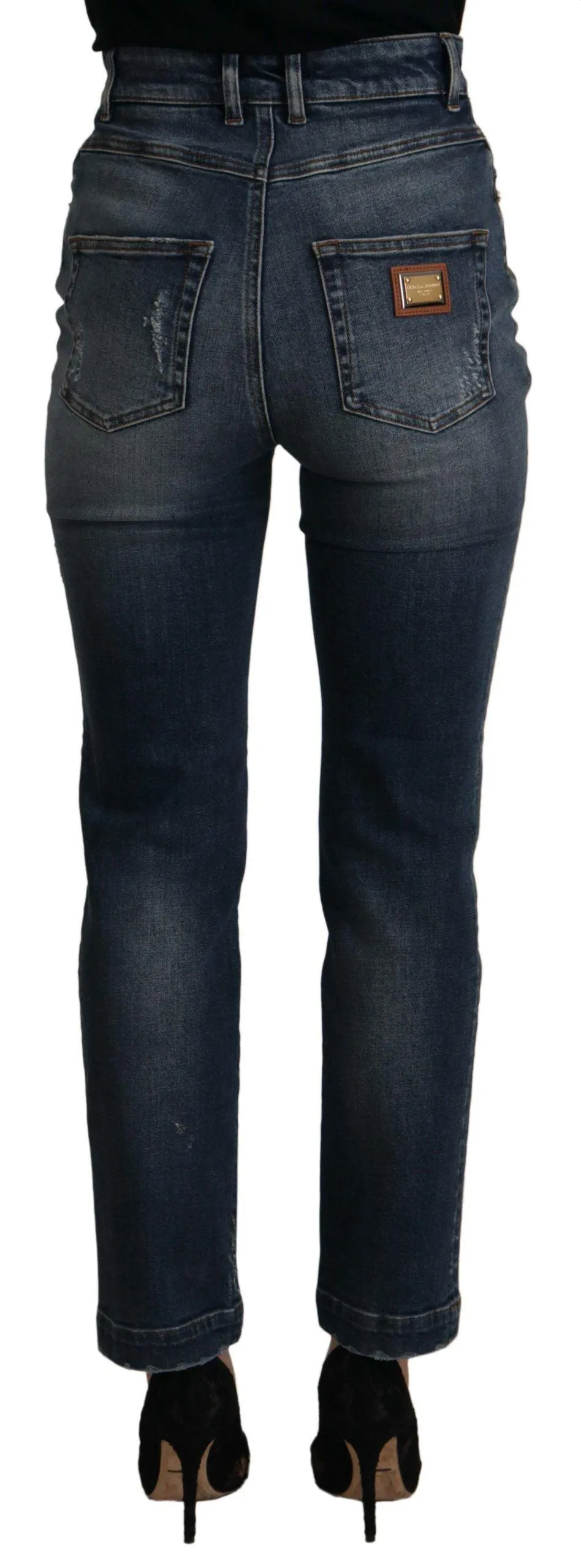 Dolce & Gabbana Blue Denim Crystal Embellished Pants Jeans