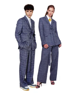 Double Button Suit with Wide Leg Trousers - Check