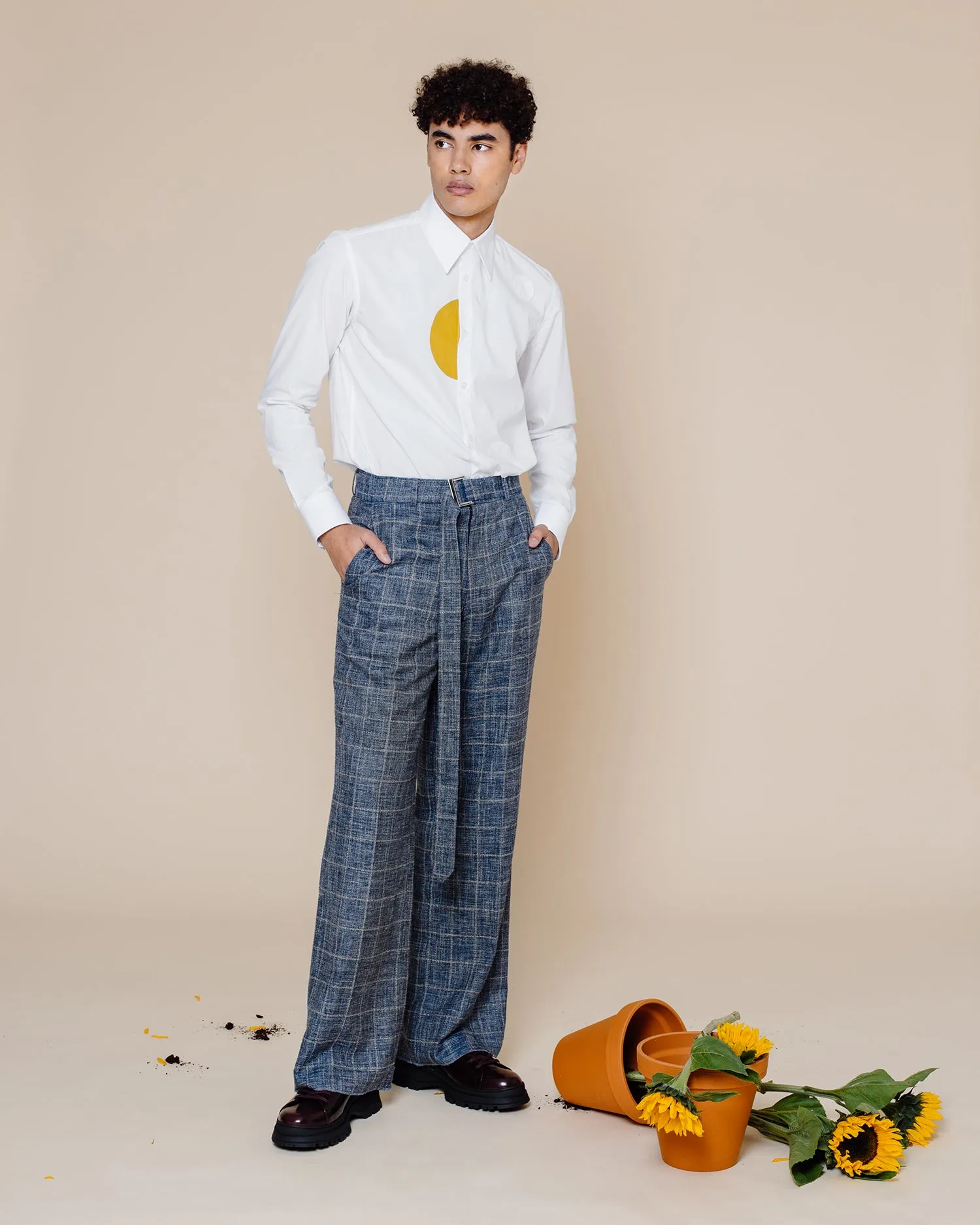 Double Button Suit with Wide Leg Trousers - Check