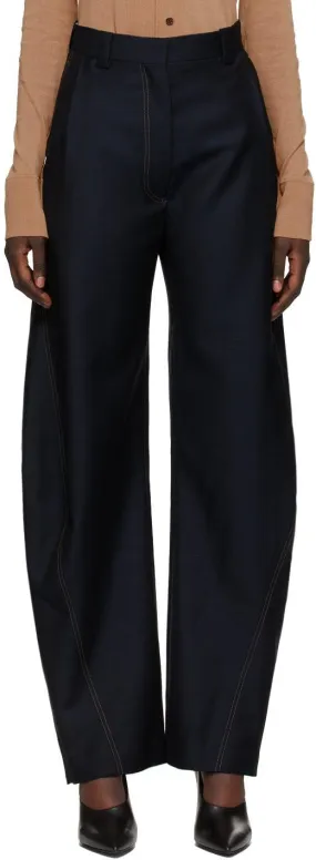 Eftychia Navy Denim Effect Grampa Trousers