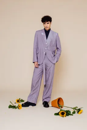 Embroidery Linen Suit with Wide Leg Trousers – Lilac