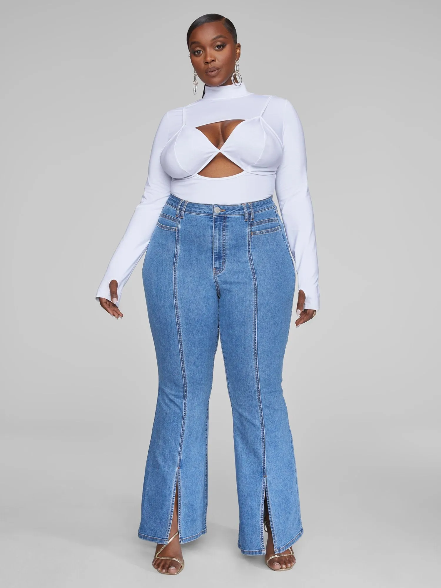 Fashion To Figure - High Rise Flare Jeans with Front Slit