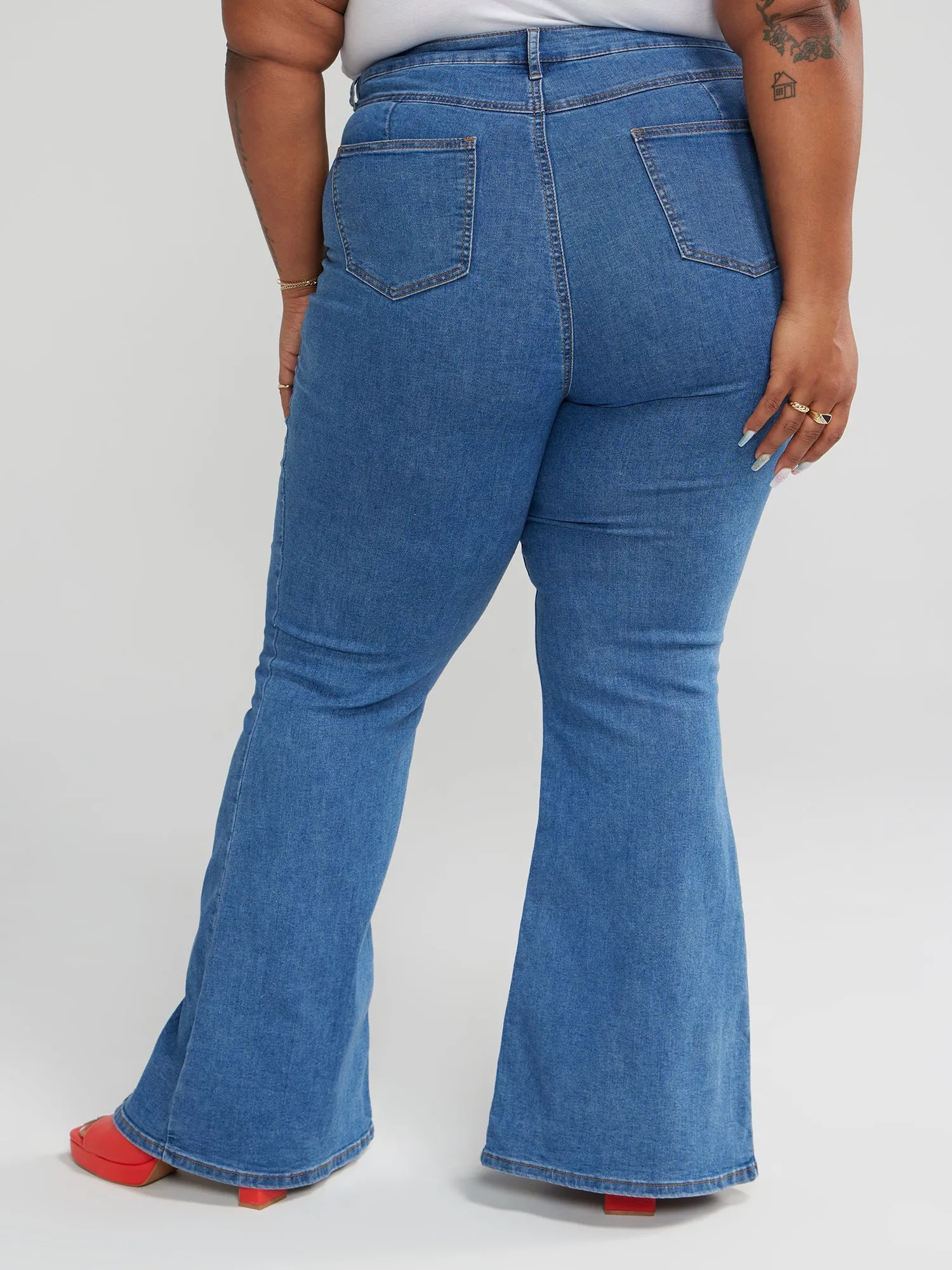 Fashion To Figure - High Rise Flare Jeans with Front Slit