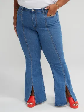 Fashion To Figure - High Rise Flare Jeans with Front Slit