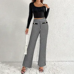 Faux Pocket Wide-Leg Trousers with Decorative Fasteners