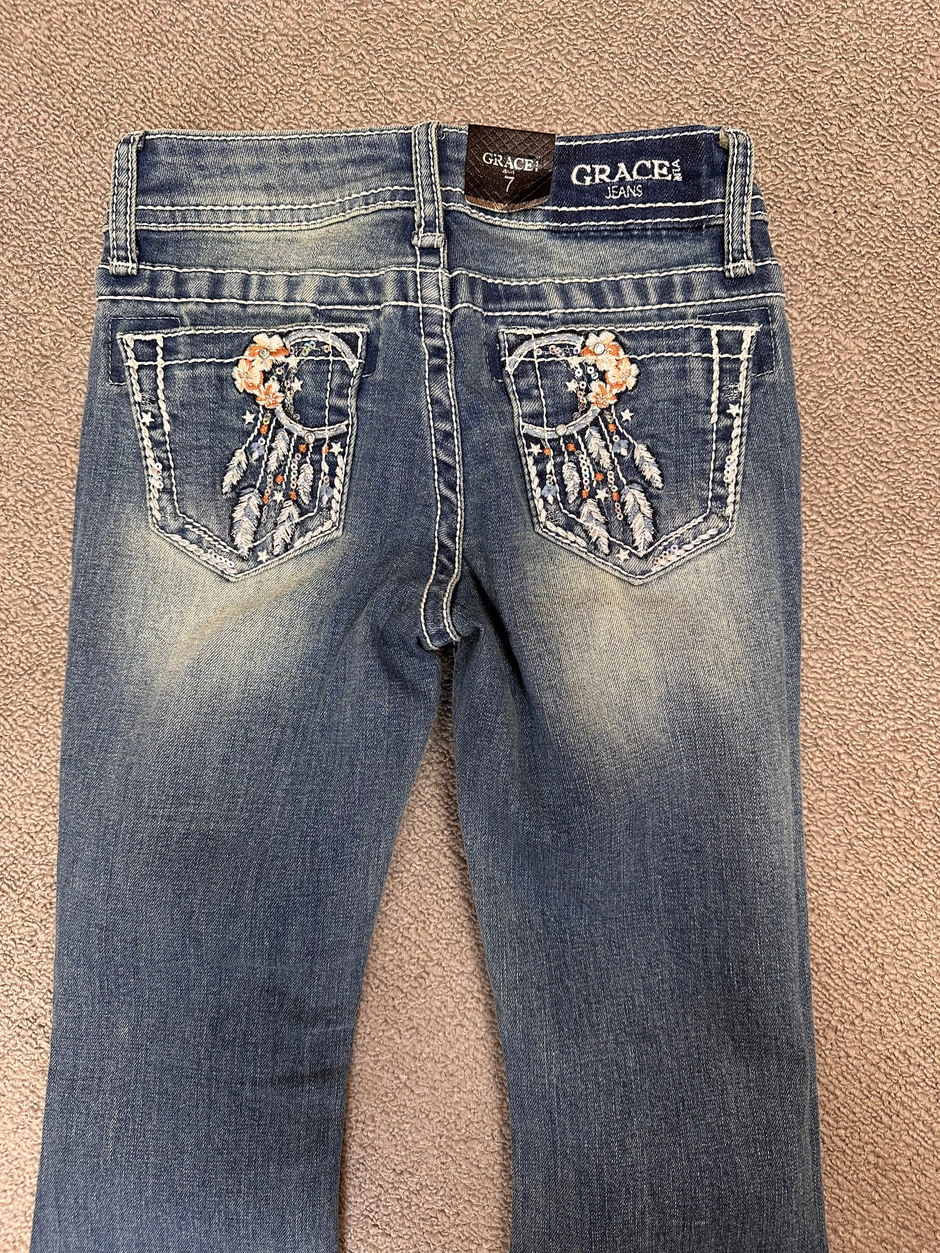 Grace In LA Girl's Flower Dream Catcher Flare Jeans GLS642