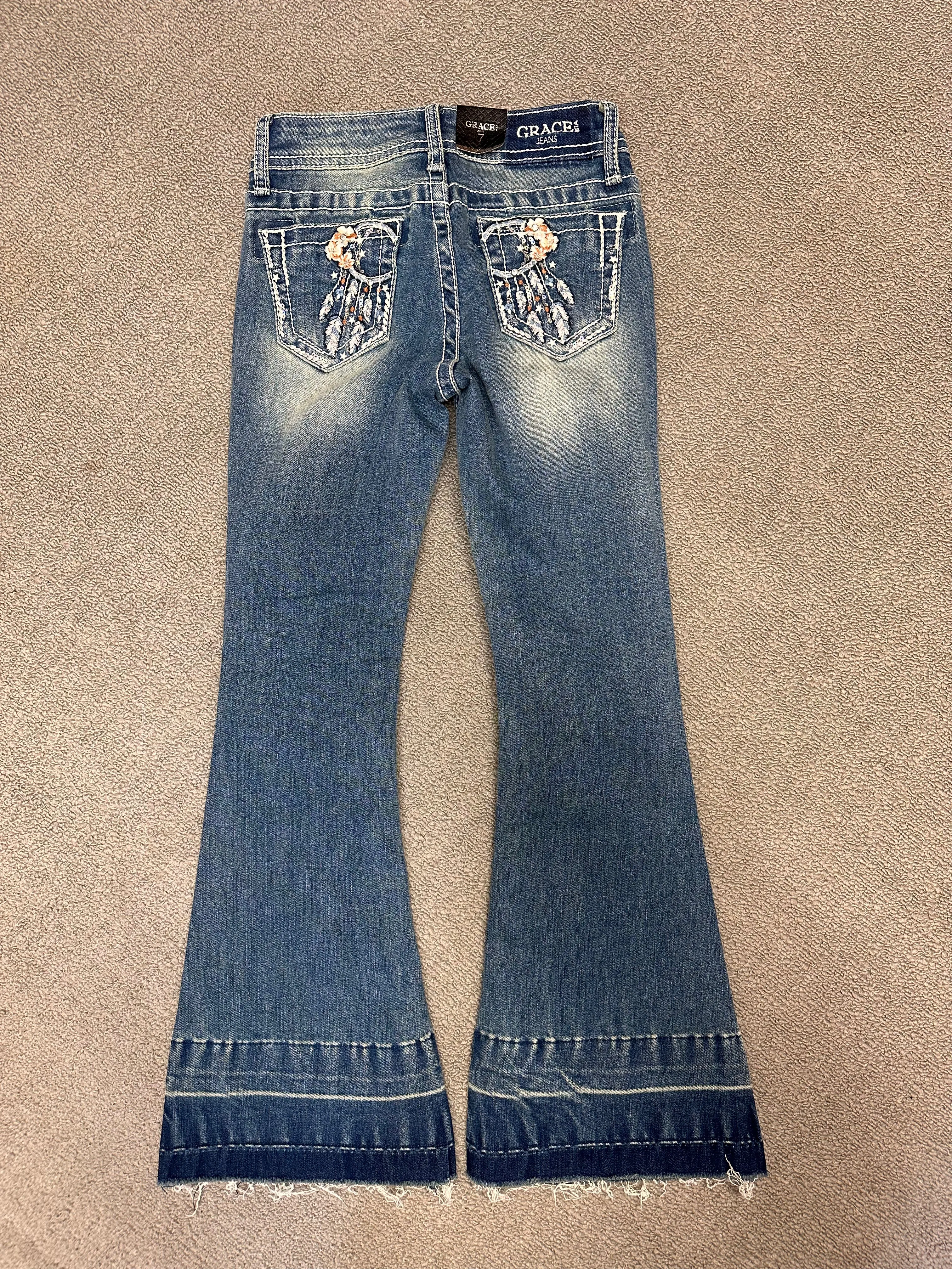 Grace In LA Girl's Flower Dream Catcher Flare Jeans GLS642