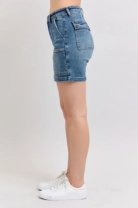High Rise Utility Pocket Denim Shorts
