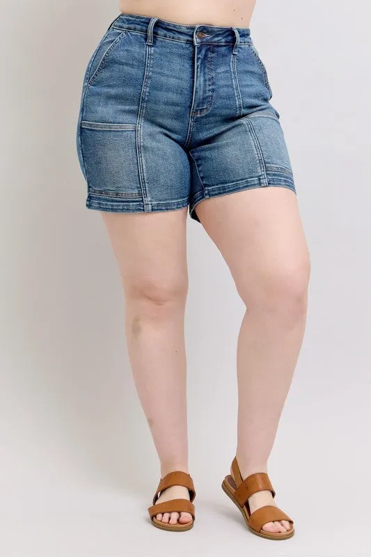 High Rise Utility Pocket Denim Shorts