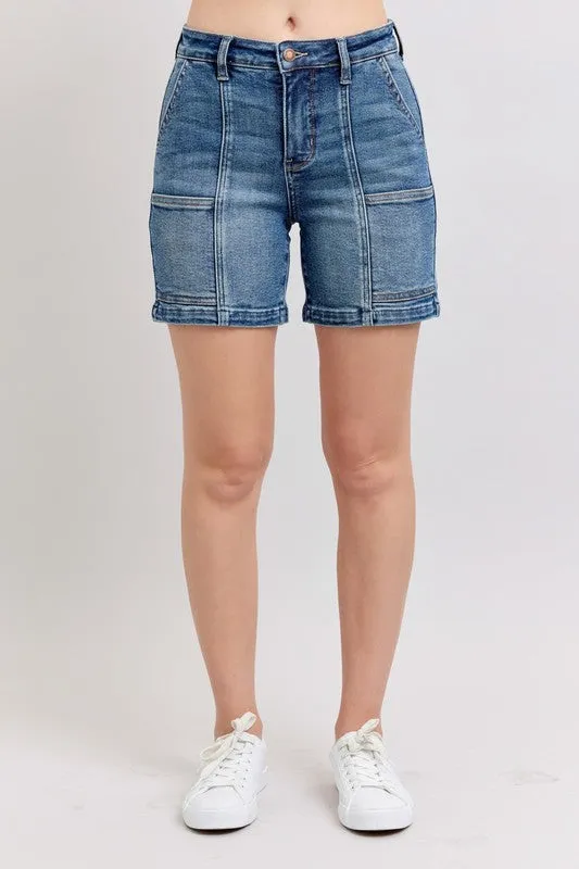 High Rise Utility Pocket Denim Shorts