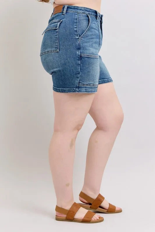 High Rise Utility Pocket Denim Shorts