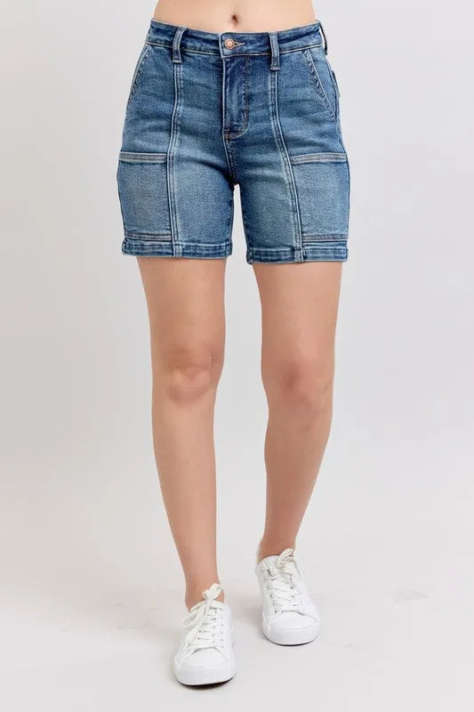High Rise Utility Pocket Denim Shorts