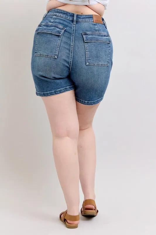 High Rise Utility Pocket Denim Shorts