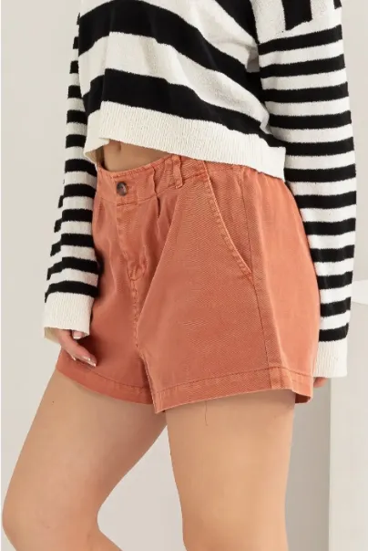 High Waist Pigment Dyed Shorts