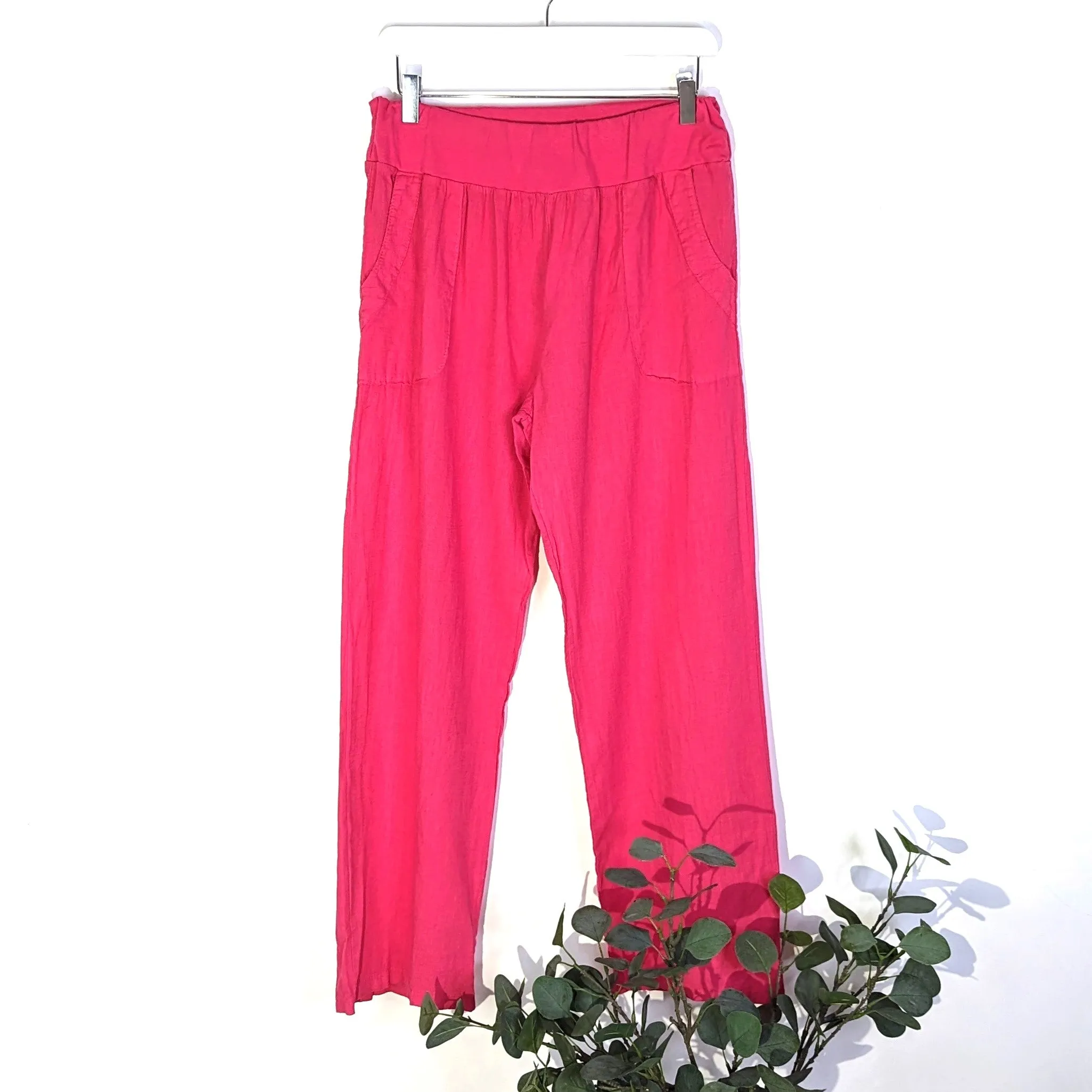 Linen cotton mix straight leg trousers with pockets (M-L)