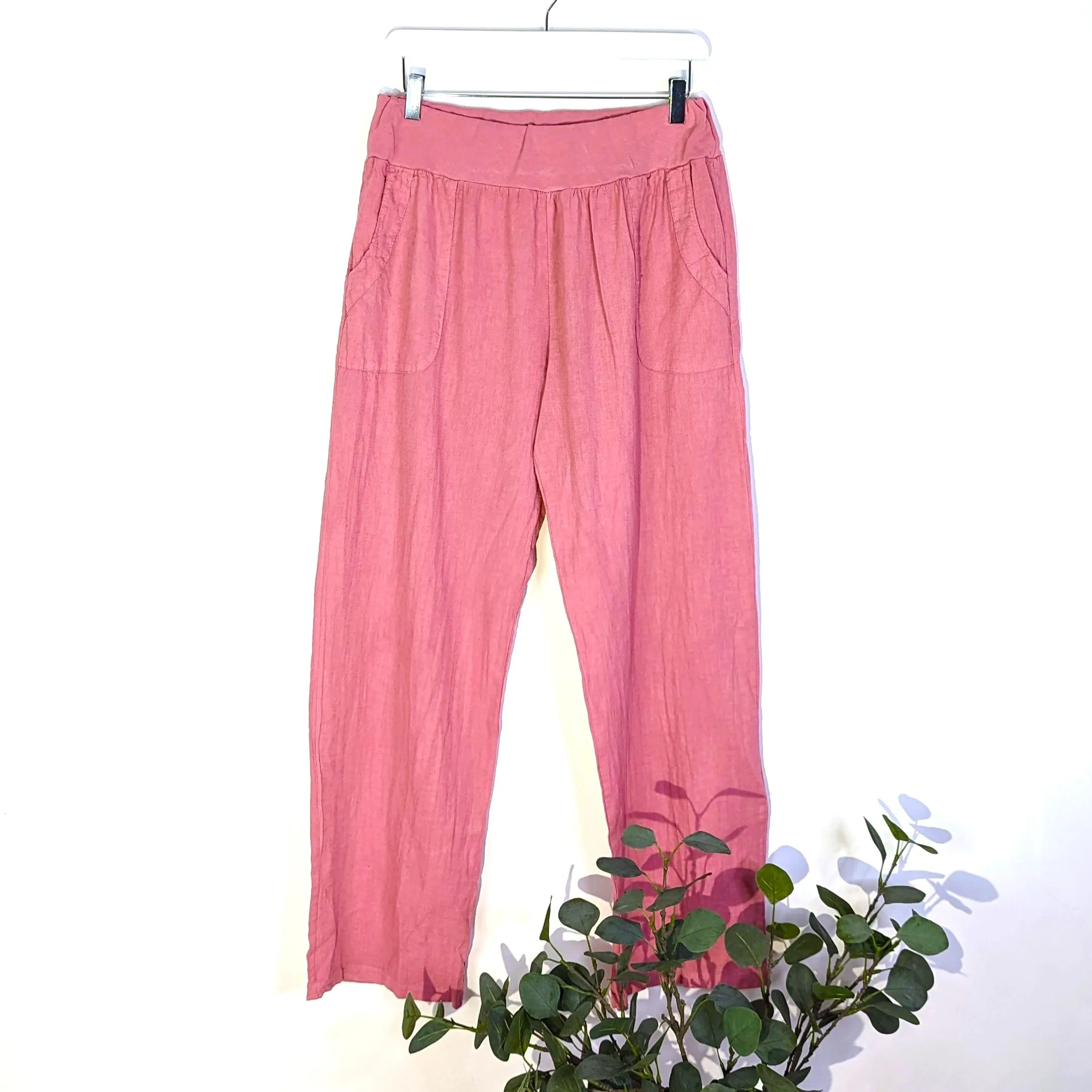 Linen cotton mix straight leg trousers with pockets (M-L)
