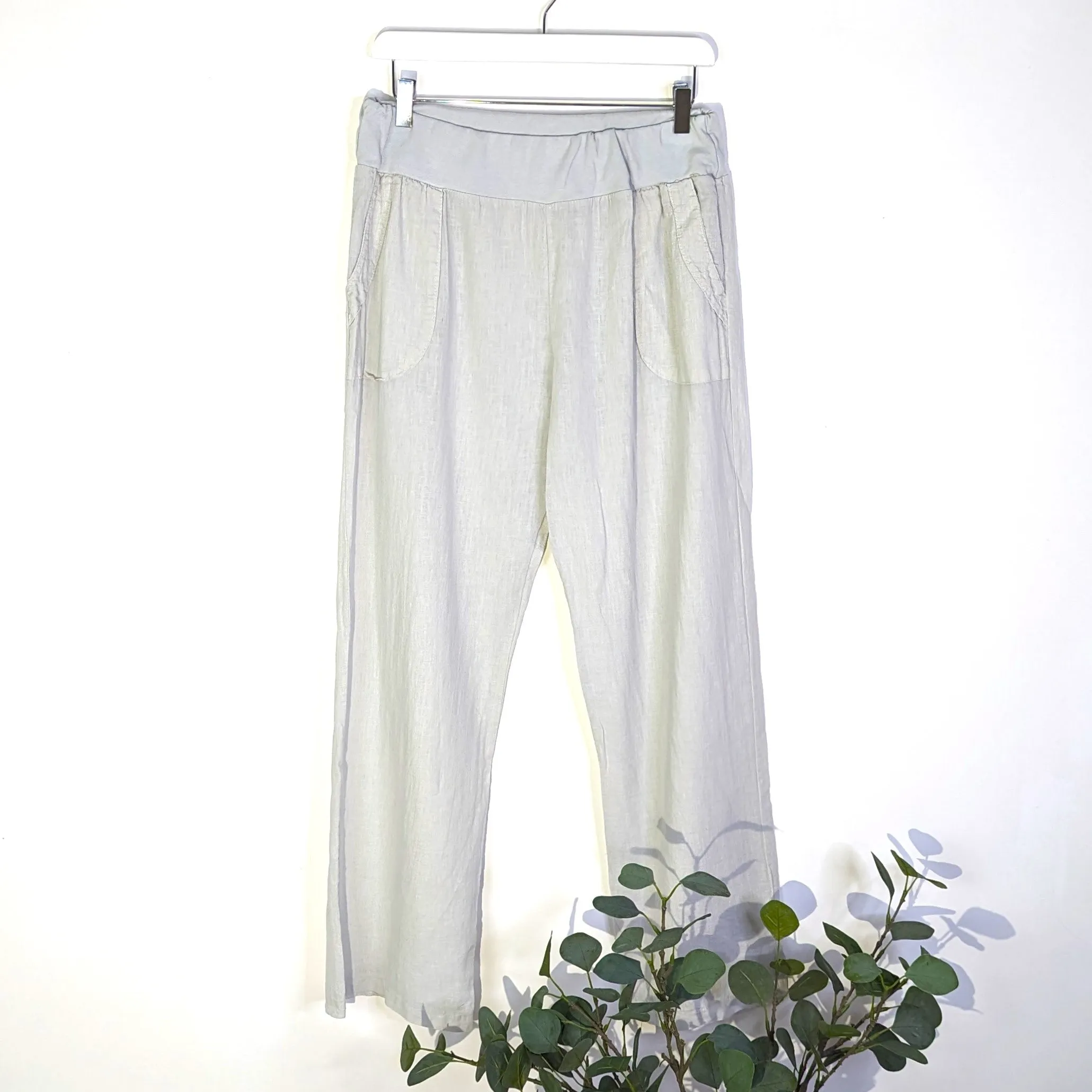 Linen cotton mix straight leg trousers with pockets (M-L)