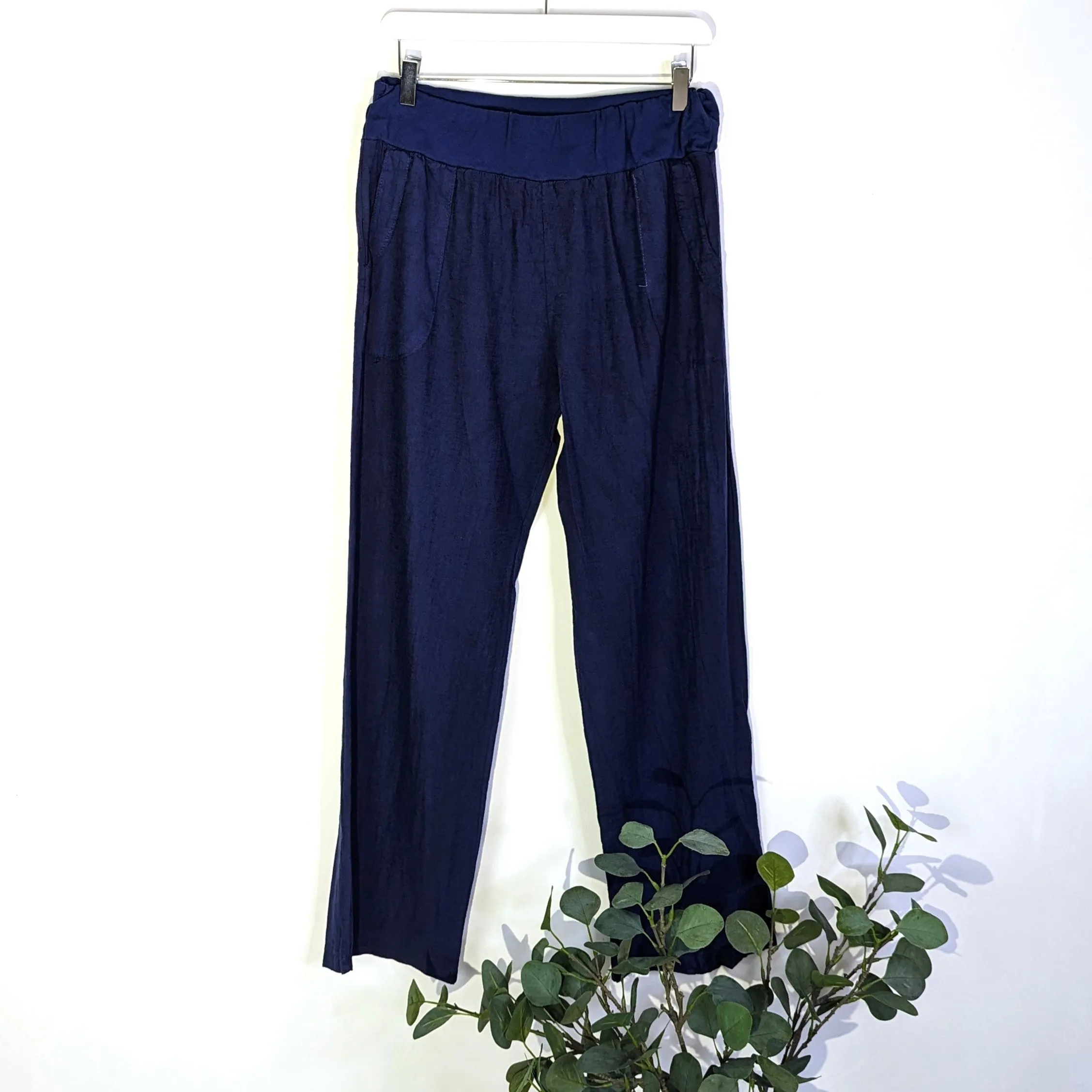 Linen cotton mix straight leg trousers with pockets (M-L)