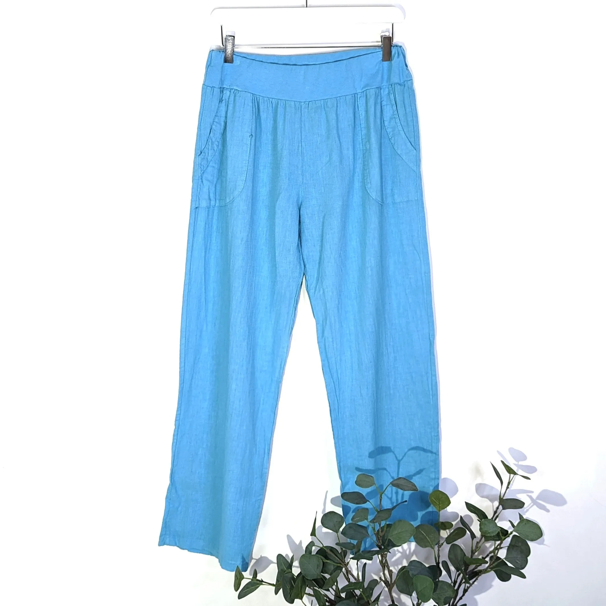 Linen cotton mix straight leg trousers with pockets (M-L)