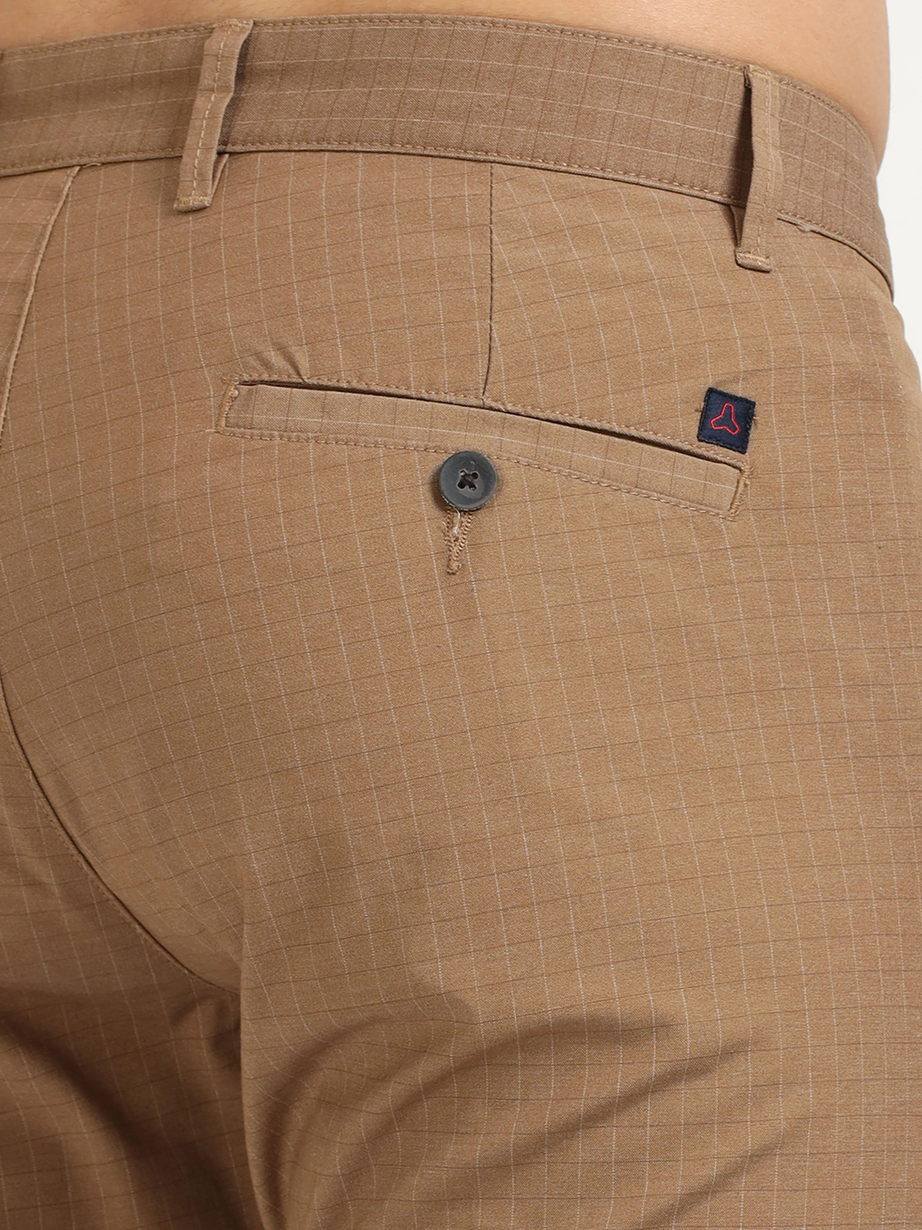 MEN'S KHAKI CHECKED SLIM FIT TROUSER