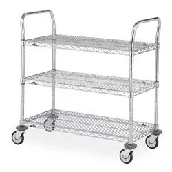 Metro MW707 Utility Cart with 3 Chrome Wire Shelves, 21" x 36"