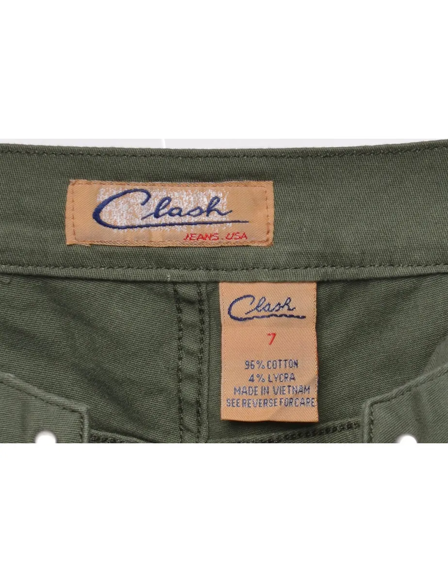 Olive Green Y2K Lace-Up Detail Bootcut Jeans - W28
