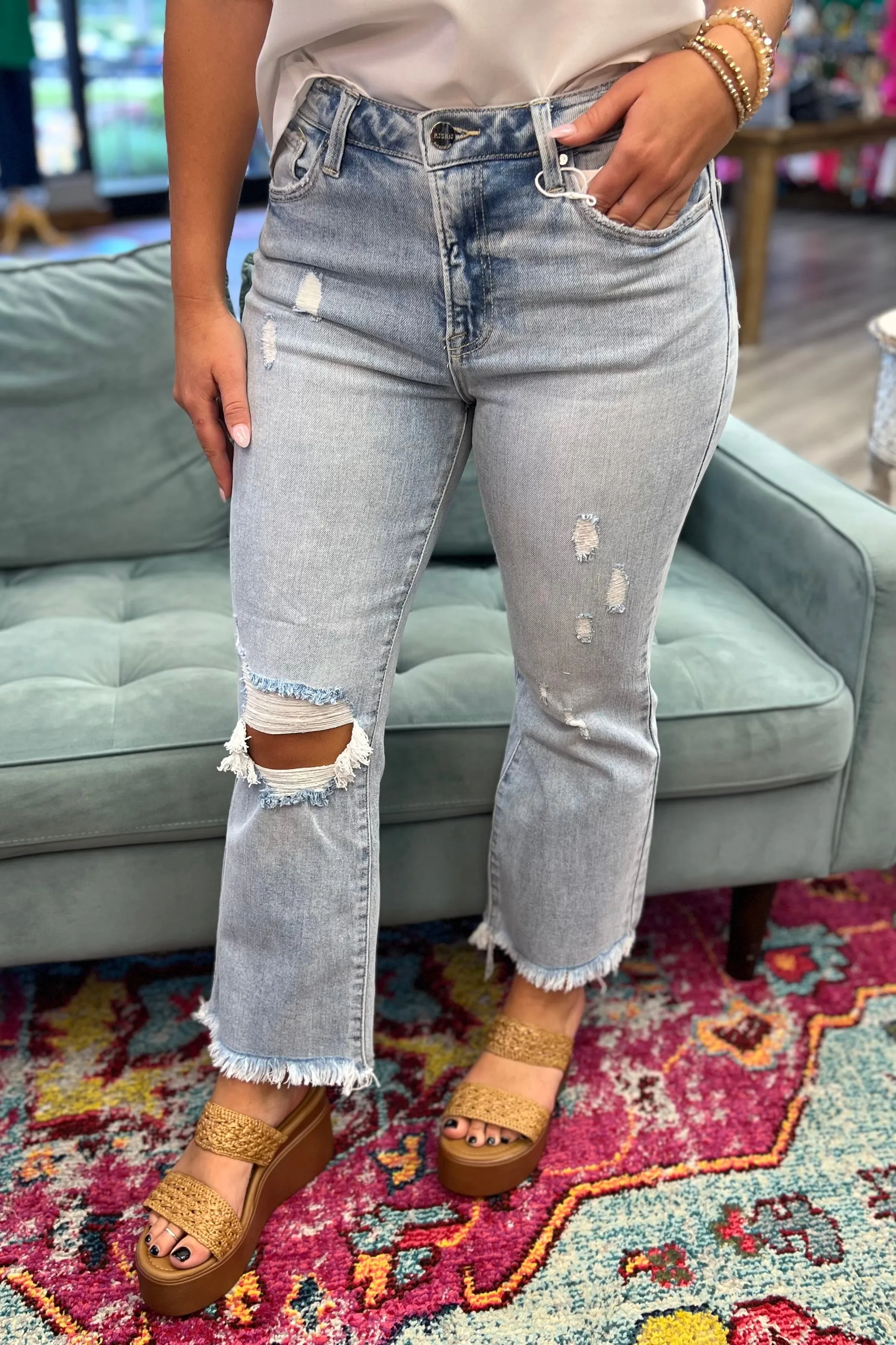 Risen High Rise Crop Flare Jeans