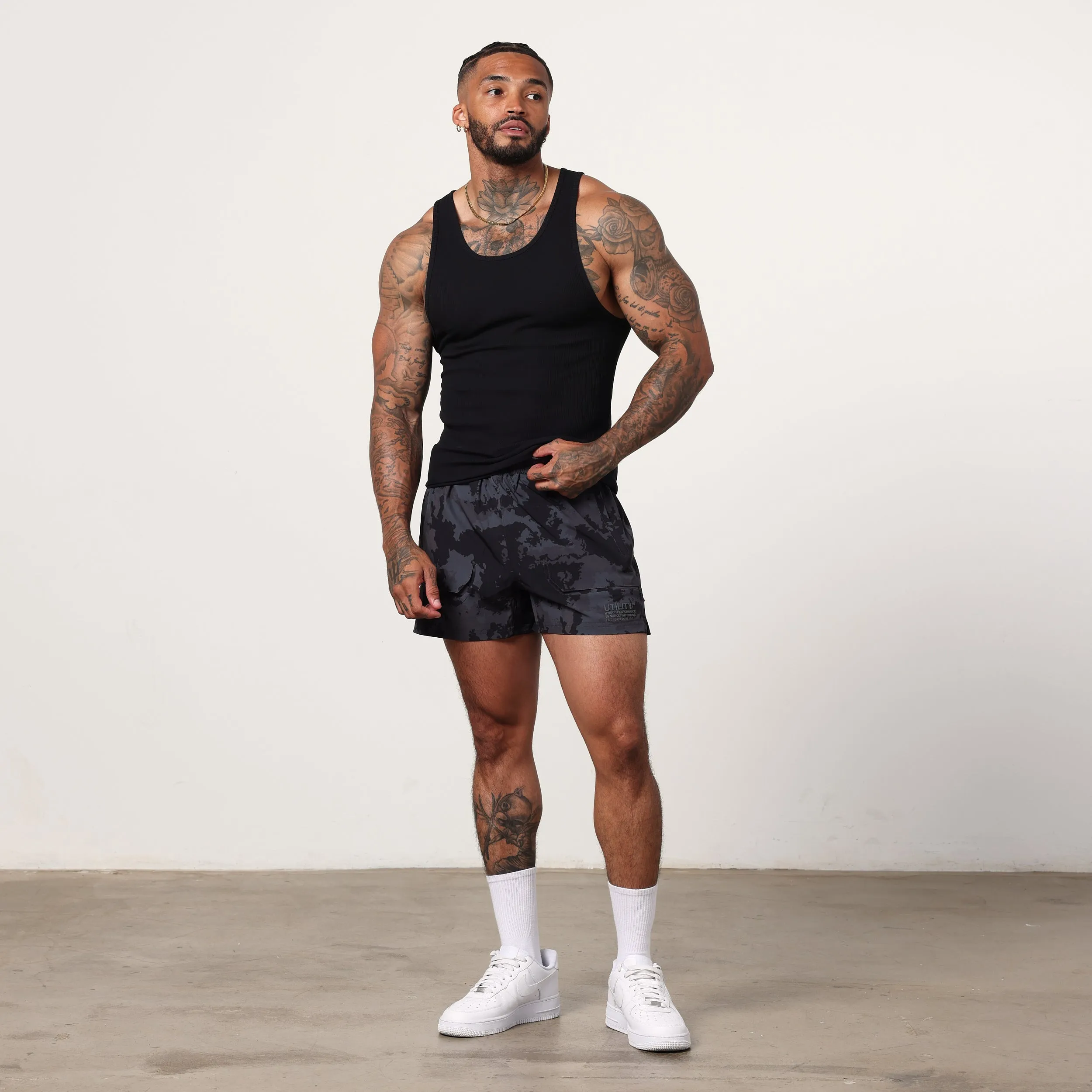 Vanquish Utility Black Camo 4" Shorts