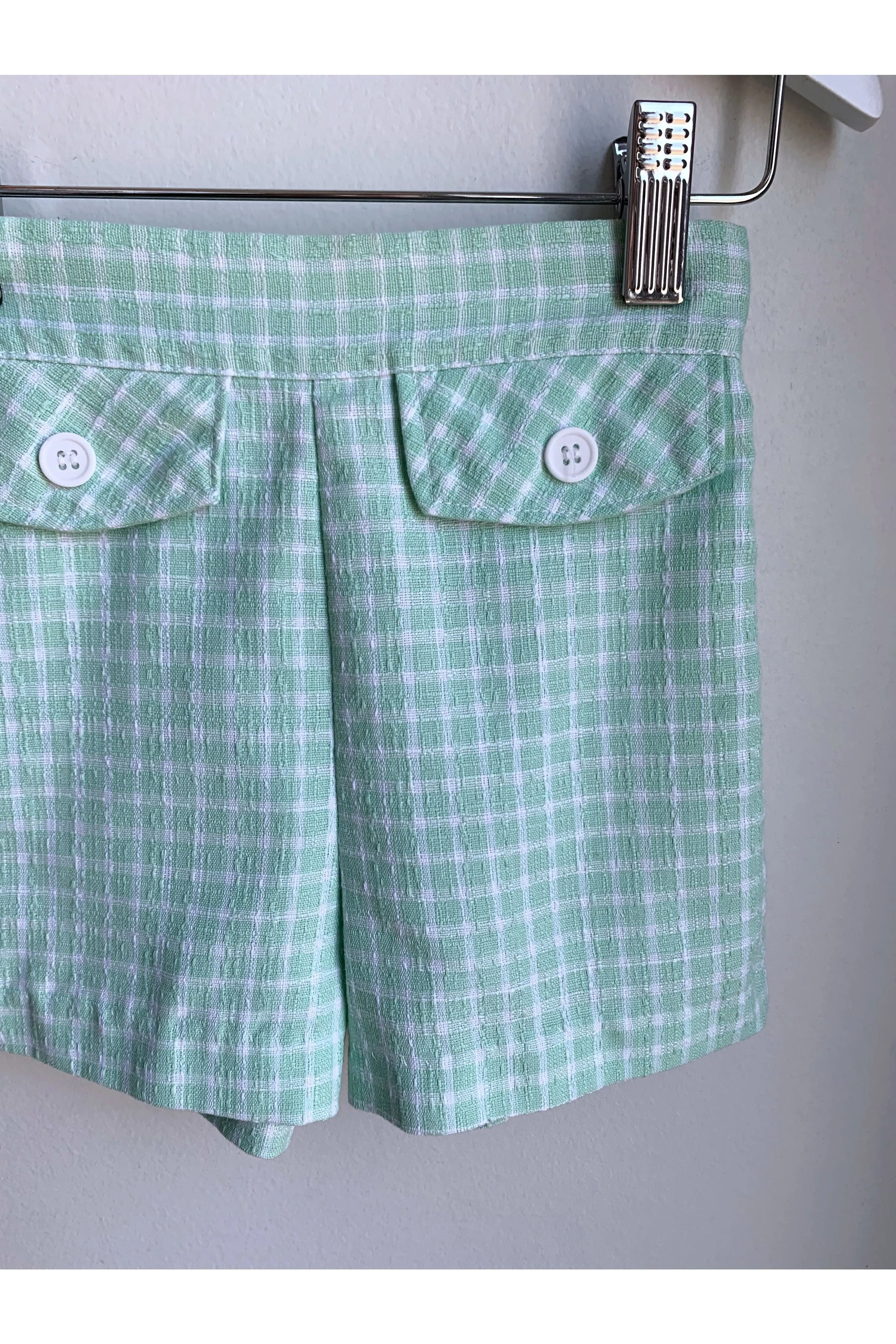Vintage Pastel Lime Green Gingham Shorts - 5
