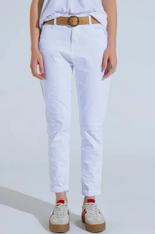 White Wrinkled Skinny Jeans