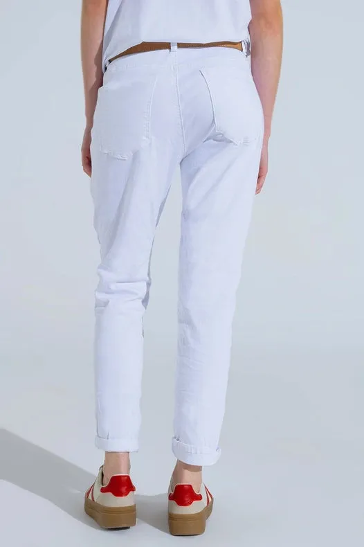 White Wrinkled Skinny Jeans