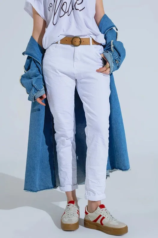 White Wrinkled Skinny Jeans