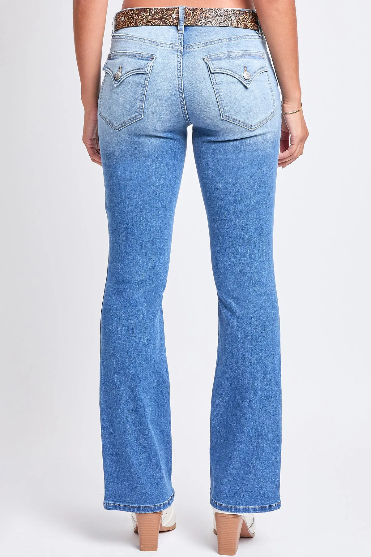 Women's Mid Rise Western Belted Bootcut Jeans